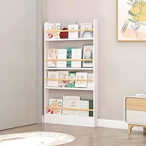 Wooden 3/4/5/6 Tier Behind The Door Bookshelf, Tall Narrow Floor Standing Bookcase, Space-Saving Storage Organizer for Books, Bedroom, Living Room, Office White 27.6x3.9x47.2