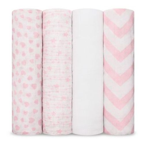 Muslin Swaddle Blankets Neutral Receiving Blanket for Boys and Girls by Comfy Cubs - Pink