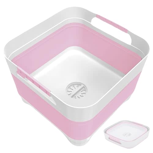 GIMWA Wash Basin for Baby Bottles, Foldable, Versatile Wash Tub for Kitchen, RV, Outdoor Camping Sink, Sturdy & Easy to Clean, Space Saving Plastic Dish tub (Pink)