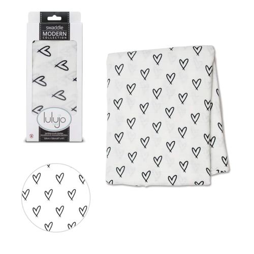 Lulujo Baby Silky Soft Muslin Swaddle Blanket, 47 x 47-Inches, Hearts