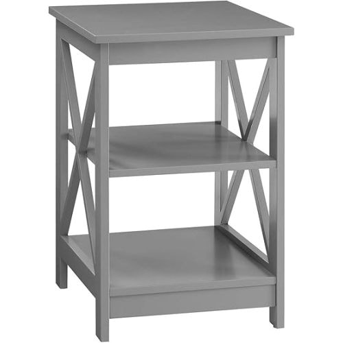 Convenience Concepts Oxford End Table 15.75" - Modern Living Room Table with Storage Shelves, Transitional Nightstand Side Table for Home Decor and Display, Gray