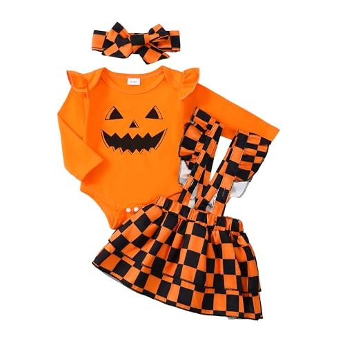 Kucnuzki Newborn Baby Girl Clothes Toddler Long Sleeve Ruffle Romper Top Infant Skirt Set Little Girl Overall Dress