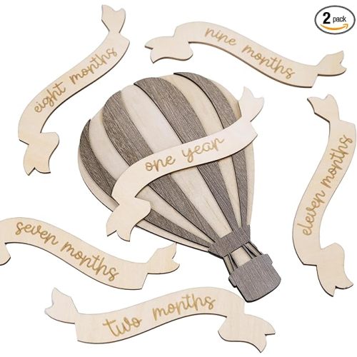 Monthly Baby Milestone Signs - Baby Monthly Milestone Wooden Circles for 1-12 Month Photos & Gender Neutral Announcement Cards (Air Balloon)