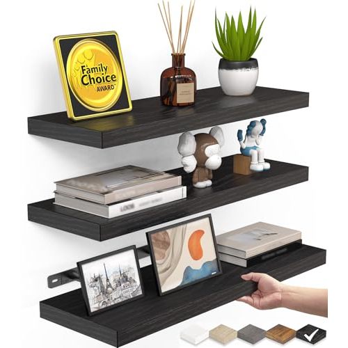 Floating Shelves - Black, Set of 3, 15.7in