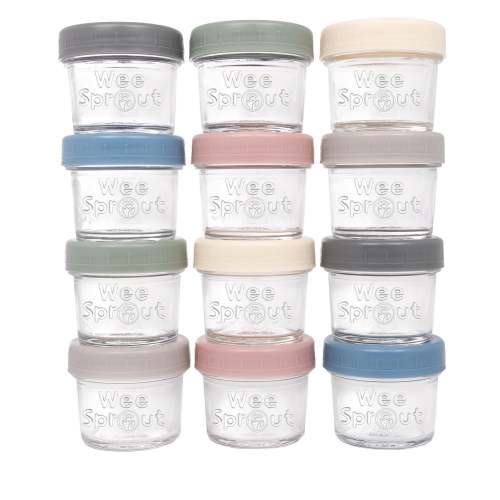 WeeSprout Glass Baby Food Storage Jars - 12 Set, 4 oz Baby Food Jars with Lids, Freezer Storage, Reusable Small Glass Baby Food Containers, Microwave & Dishwasher Friendly, for Infants & Babies
