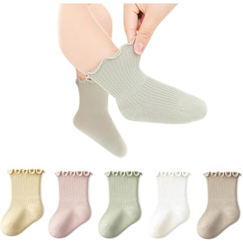 5 Pairs Baby Girls Socks Newborn Infant Ruffle Cotton Cute Princess Socks for Toddler 1-3 Years