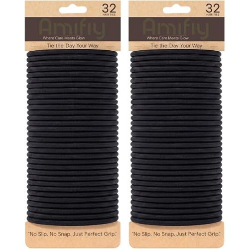 Black Elastic Hair Ties for Men/Women No Damage, 64 Count 4mm Organic Ponytail Holders Hair Accessories, Hair Elastics Fits All Hair Types