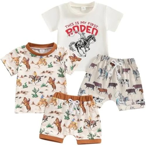 Toddler Baby Cowboys Outfits Western Cow Print Short Sleeves Shirt+Elastic Shorts Baby Boy Casual Summer Clothes Set