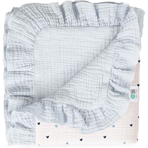 lulumoon Muslin Baby Blanket with Ruffle: 100% Cotton Swaddle Girl Blanket