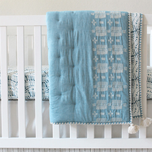 Crane Baby Cotton Chambray Baby Quilt - Blue Chambray