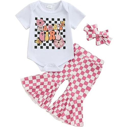 Newborn Baby Girl Clothes Mamas Girl Romper Top Floral Bell-Bottoms Pants+Headband Infant Cute Summer Outfits