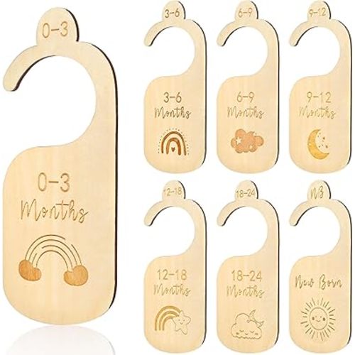 Nursery Closet Dividers Set of 7 Baby Clothes Dividers for Closet Newborn to 24 Months Wooden Baby Closet Dividers Newborn Baby Closet Size Dividers for Nursery Decor and Daily Organization