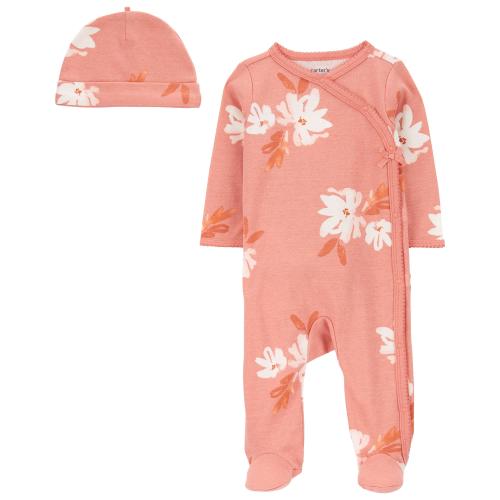 Baby 2-Piece Floral Sleep & Play Pajamas and Cap Set - 3M - Style,Pink