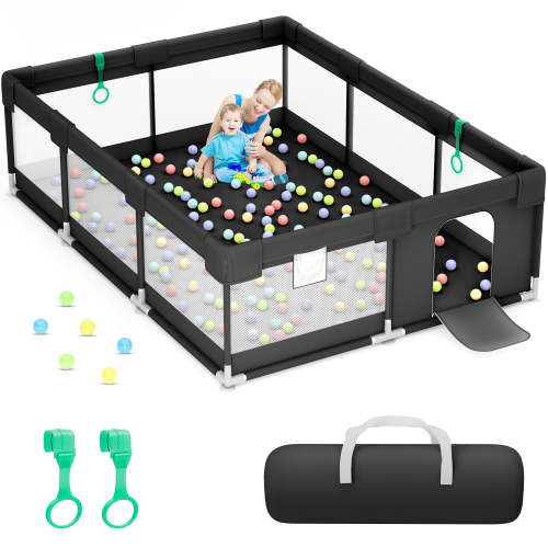babyeap Baby Playpen,71*50 Inch Extra Large Baby Playards for Babies and Toddlers,Fence Baby Play Yards for Indoor & Outdoor with Breathable Mesh,Black