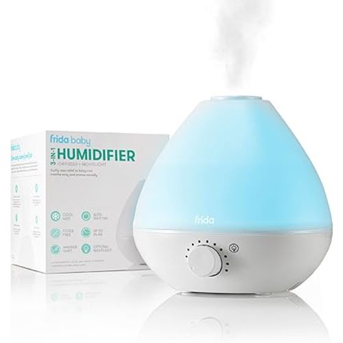 Frida Baby 3-in-1 Cool Mist Humidifier for Baby with Diffuser + Nightlight, Baby Humidifier for Bedroom, Nursery + Large Rooms, Quiet, Auto Shut Off, Runs +24hrs