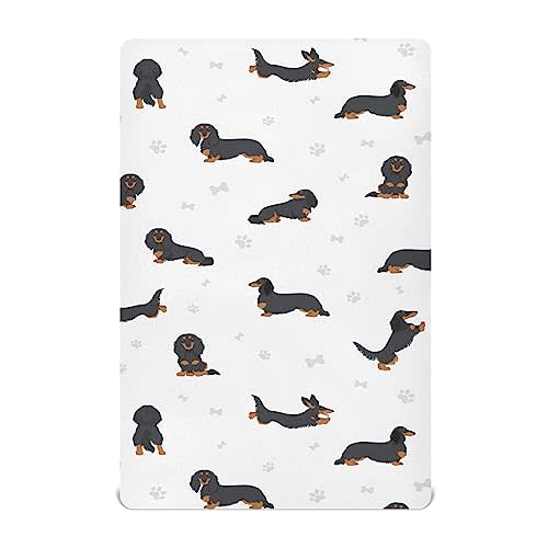 Crib Sheets for Boys Girl Black Dachshund Long Haired Breathable Mini Crib Mattress Sheets Fitted,Toddler Baby Sheets for Crib Mattress Soft & Breathable 39 * 27 * 5In