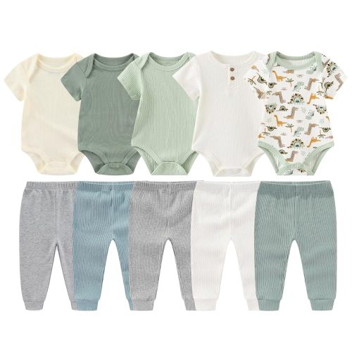 Baby Bodysuit and Pant Set 10 Pack Cotton Summer Newborn Baby Boy Girl Clothes Outfits