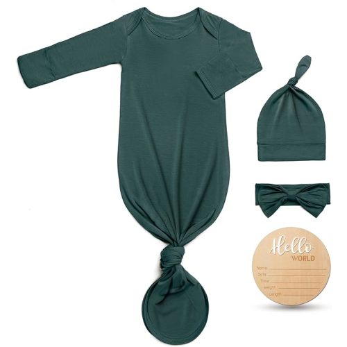 Hello World Newborn Outfit Knotted Gown 0-3 Months, Baby Girl Boy Coming Home Sleeper with Sign