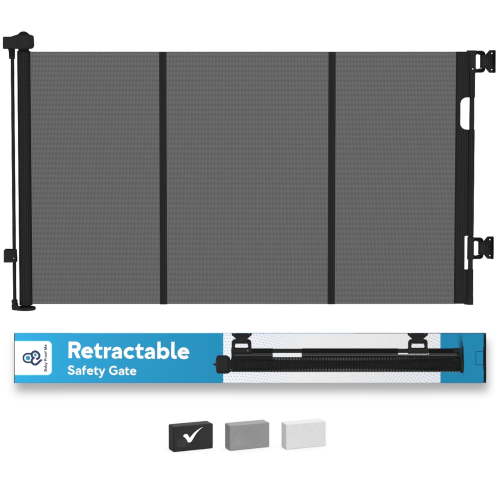 Baby Proof Me, Retractable Baby Safety Gate Extension 34x71 Inches Mesh Panel Black, Indoor Outdoor