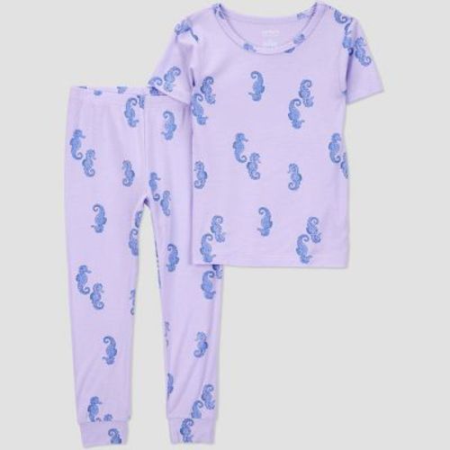 Carter's Just One You®️ Toddler Girls' 2pc Snug Fit Sea Horses Comfy Soft Pajama Set - Purple 18M: Crew Neck, Elastic Waistband