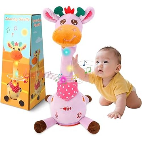 JISONCASE Talking Dancing Giraffe Baby Toy, Adjustable Volume Tummy Time Toy Repeating What You Say, Singing Mimicking Recording Sensory Education for Toddlers Boy Girls