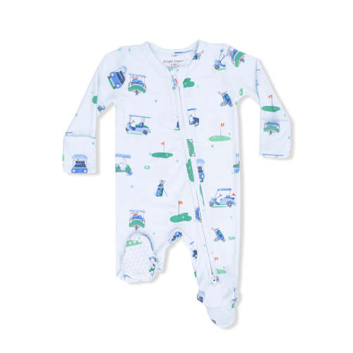 2-Way Zip Footie, Vintage Golf Carts Blue