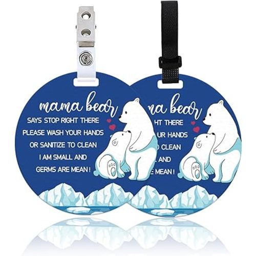 ORIGACH 2 Pack Mama Bear Says Do Not Touch Baby Signs, Stop Right There Baby Car Seat Sign or Stroller Tag with Hanging Strap and Clip, No Touching Baby Carrier Tag for Preemie Newborn
