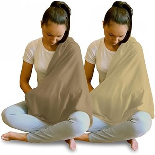 2 Pack Nursing Covers for Breastfeeding, Soft Infinity Scarf Shawl Cover Up - Lightweight, Breathable Privacy Nursing Wrap (Natural Beige, Light Brown)