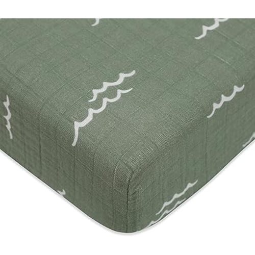 Babyletto 100% Organic Cotton Crib Sheet, GOTS-Certified, Fitted 360°, Ultra-Soft and Breathable Muslin - Ocean Waves