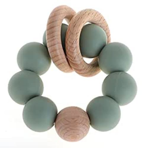 Silicone Baby Teether, Food Grade Silicone & Beech Baby Teething Toy, BPA Free (Sage) : Baby