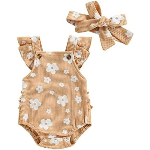 Baby Girls Daisy Playsuits Bodysuit+Headband Print Halter Romper Floral Jumpsuit Infant Onesie Summer Clothes