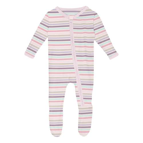 Print Footie with 2 Way Zipper in Ice Cream Stripe
