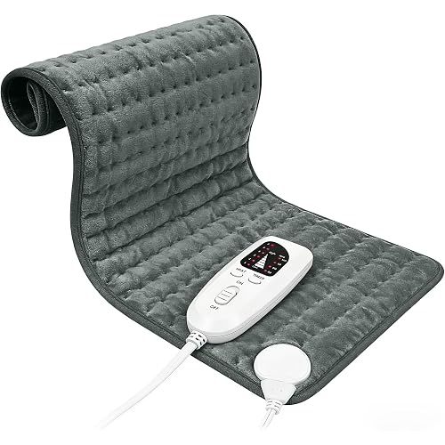 Kipiea 30"x16" Extra Large Electric Heating Pad - 6 Adjustable Temperature Settings - Auto Shut Off, for Shoulders/Neck/Abdomen/Back/Limbs, etc. (Dark Gray)