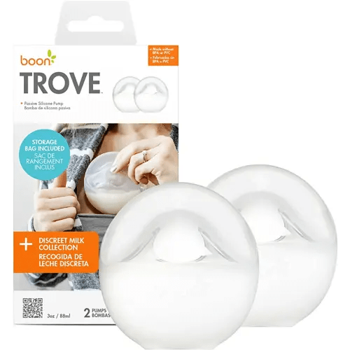 Boon TROVE Silicone Manual Breast Pump with Travel Pouch - Hands Free Breast Pump - Passive Breast Milk Collector Shell for Newborns - Breastfeeding Essentials - 2 Count Clear B11531