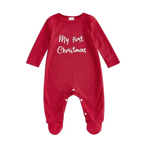 Santikisler Newborn Baby Boy Girl Outfit First Christmas Footed Jumpsuit Romper Long Sleeve Fall Winter Footie Clothes