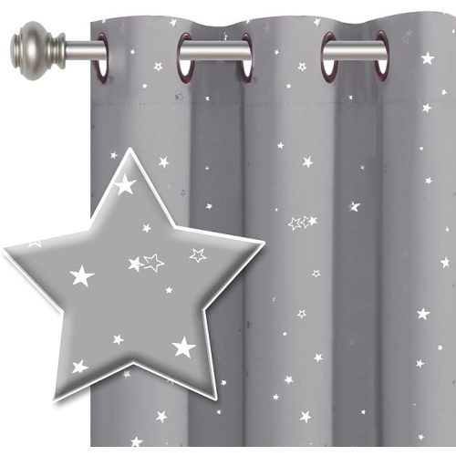 H.VERSAILTEX Blackout Star Curtains for Kids Room Boys Girls Twinkle Silver Stars Thermal Insulated Cute Thick Soft Curtain Drapes, Grommet Top, 1 Panel, 52" W x 63" L, Grey - 52" X 63" - Grey/Silver