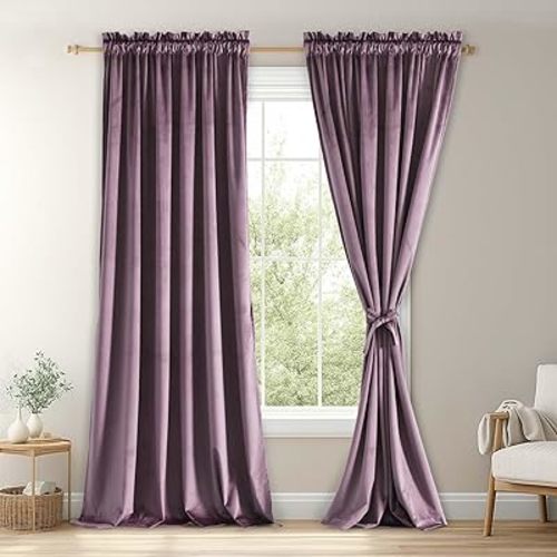 JIUZHEN Lavender Velvet Blackout Curtains 52W x 90L 2 Panels