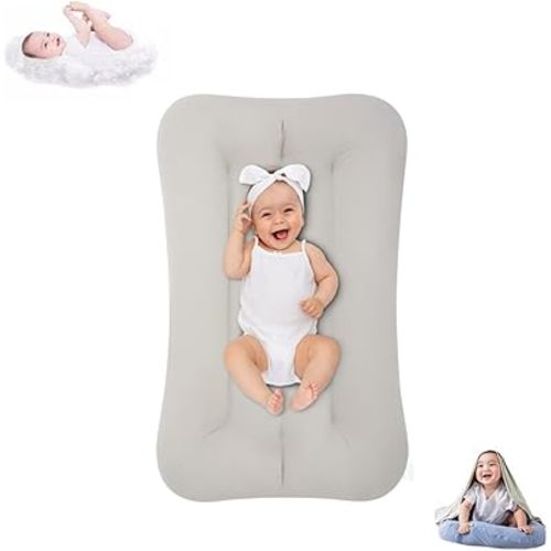 Baby Lounger 0-24 Months, Baby Lounger for Newborn, Soft Organic Cotton Breathable Lounger for Infants (Grey Baby Lounger)