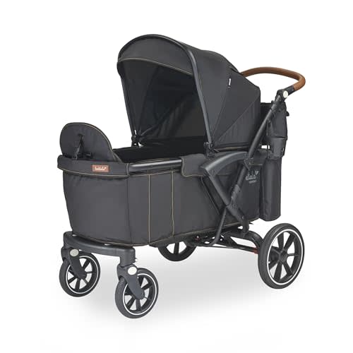 Larktale sprout Single-to-Double Stroller/Wagon - Expandable and Foldable Stroller Wagon for Kids with Canopy, Storage, and Accessories - Byron Black