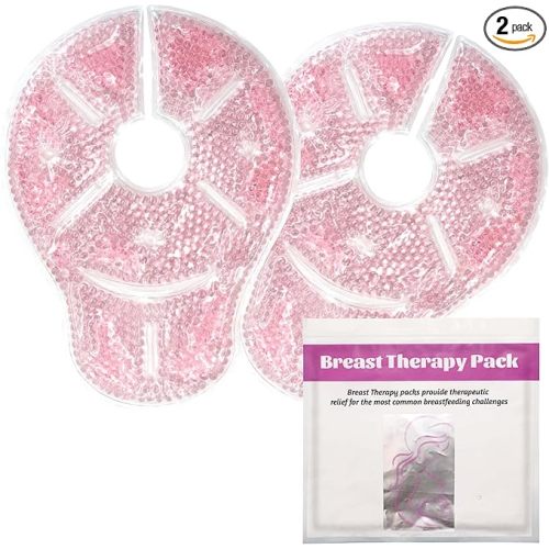 Breast Treatment Ice Pack Hot Cold Breast Pad, Nursing Pain, Mastitis, Swelling, Essential for Breastfeeding New Mothers, 2 Pack (Pink, L)
