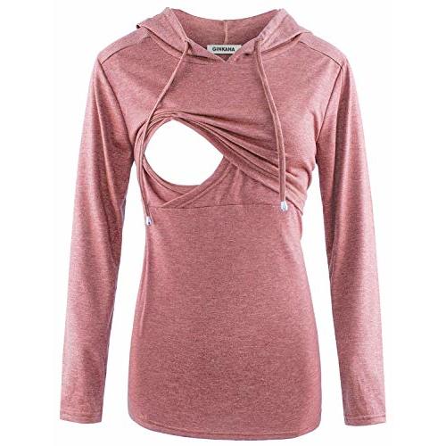 GINKANA Women's Nursing Hoodie Sweatshirt Long Sleeves Breastfeeding Maternity Tops Casual Clothes