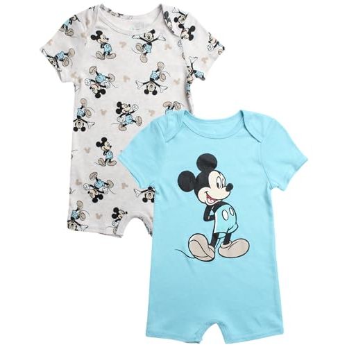 Disney Baby Boys Romper - 2 Pack Short Sleeve Baby Jumpsuit with Snap Closure - Cozy Baby Bodysuit for Boys (Newborn/Infant)