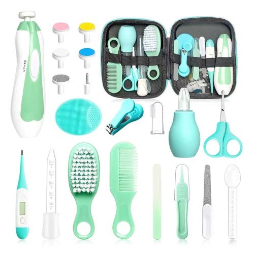 Baby Healthcare and Grooming Kit, 21pcs Baby Electric Nail Trimmer Set Newborn Nursery Health Care Set for Newborn Infant Toddlers Baby Boys Girls Kids Haircut Tools (21 Kits Green)