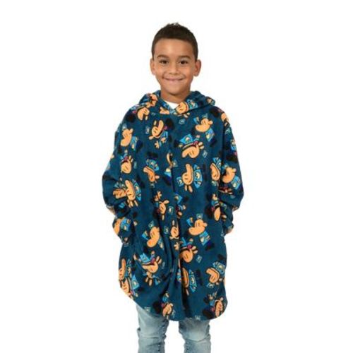 Dog Man All-Over Character Print Long Sleeve Boy’s Blue Oversized Wearable Hoodie Blanket
