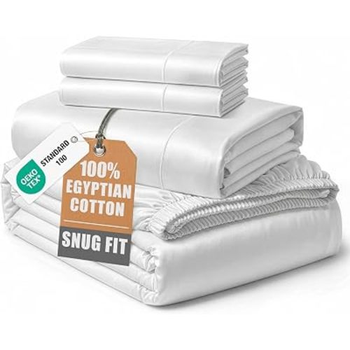 LANE LINEN 100% Egyptian Cotton California King Sheet Sets, Soft & Comfy Luxury Hotel Like Thick Fully Elasticized Bed Sheets, No Pill Fade Resistant Oeko Tex Certfied Cal King Sheets - White