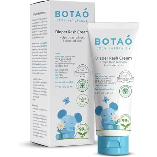 Baby's Natural Diaper Cream | Organic Diaper Cream EWG Verified | Naturally Soothes Baby Rashes | Baby zinc Ointment Natural | For Sensitive Skin with Aloe Vera & Calendula, 2.5Oz