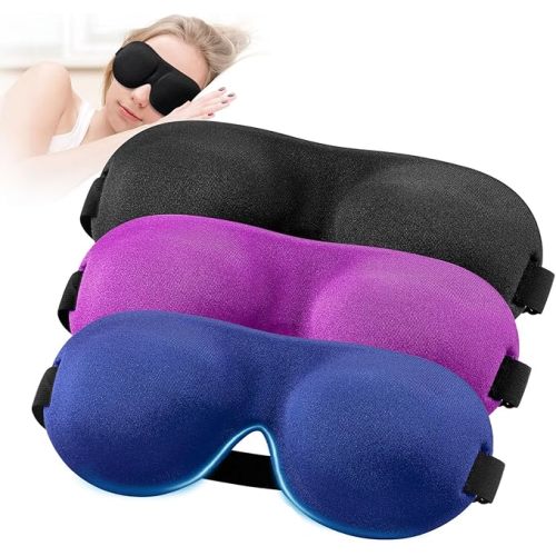 YIVIEW Sleep Mask Pack of 3, Upgrade 100% Light Blocking 3D Eye Masks for Sleeping, Ultra-Thin Sides for Side Sleeper, Blindfold for Men Women - Black & Blue & Purple