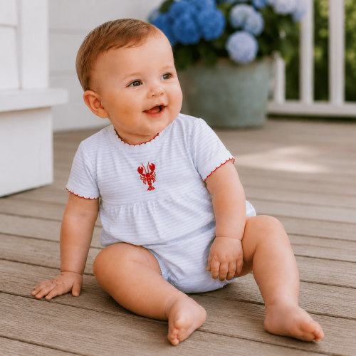 Lil' Snappers Hand-Embroidered Boy Bubble - Lobster