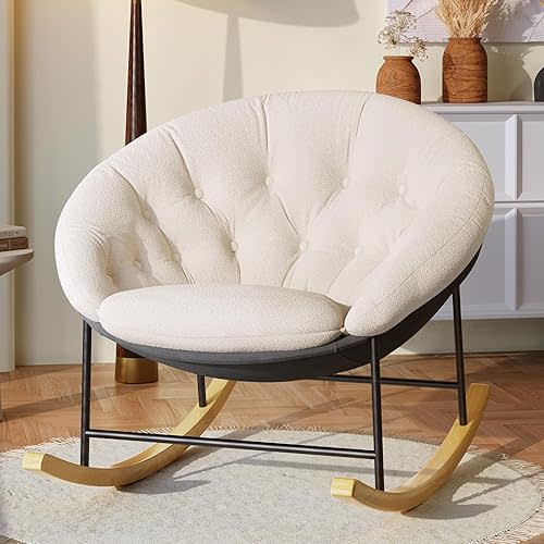Upgraded Nursery Rocking Chairs, Modern Oversized Saucer Chairs with Fluffy Cushions & Metal Frames, Big Comfy Reading Chairs for Adults, Suitable for Bedroom, Living Room, Apartment, Patio
