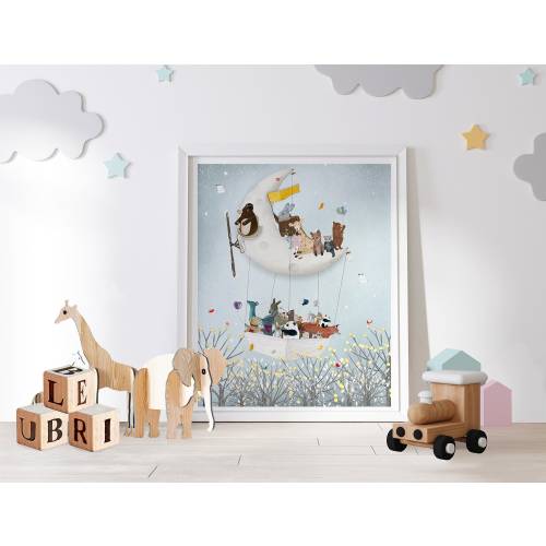 Le Ballon Lunaire. Nursery art, Children's wall art, Baby nursery decor, Adventure theme, Children's picture, Nursery prints, Whimsical art